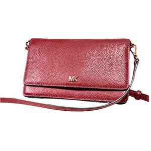 Michael Kors Mott Red Pebbled Leather Phone Crossbody Wallet Bag Organizer Purse